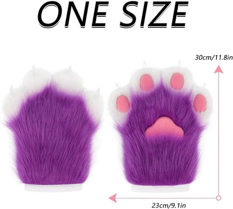 hbbhml Faux Fur Plush Furry Cat Claw Gloves Fursuit Animal Fox Paws Mittens Halloween Cosplay Costume Accessories for Adult - Image 3